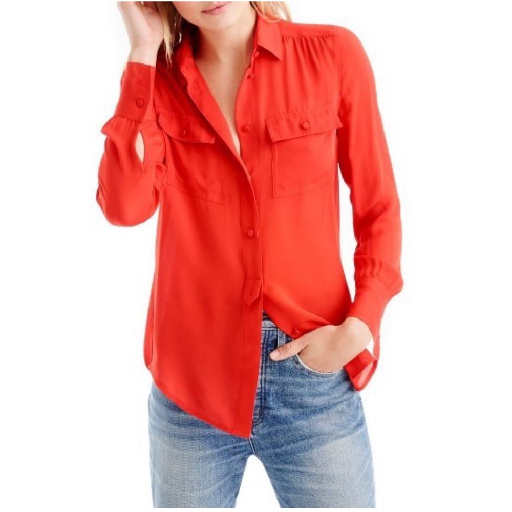 J. Crew Silk Blythe Blouse - Red